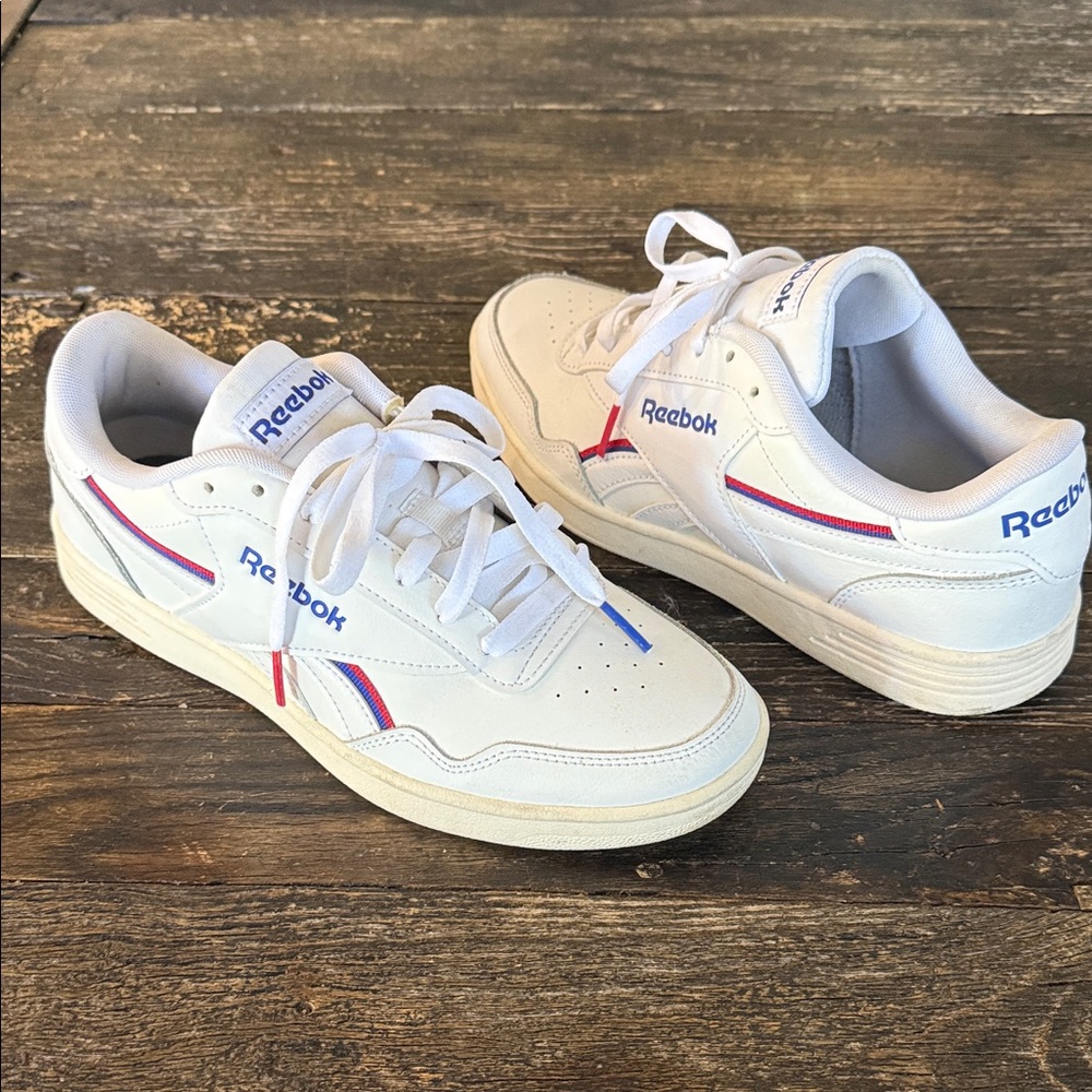 Reebok Classic White Shoes with Blue and Red Details